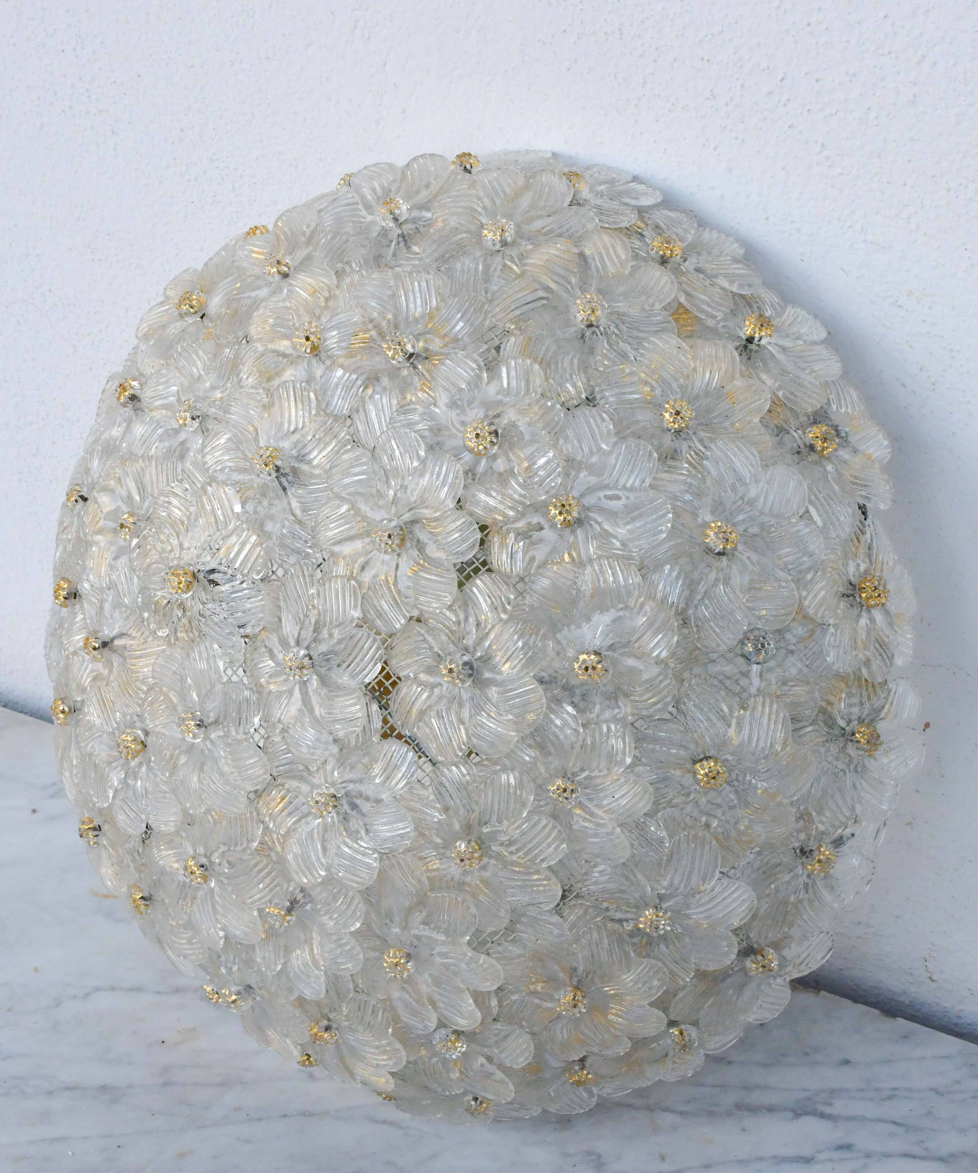 Plafonnier en verre de Murano en forme de fleur par Seguso pour Venini, Italie, années 1960