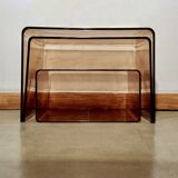 Vintage pull-out coffee tables in smoked plexiglass