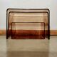 Vintage pull-out coffee tables in smoked plexiglass