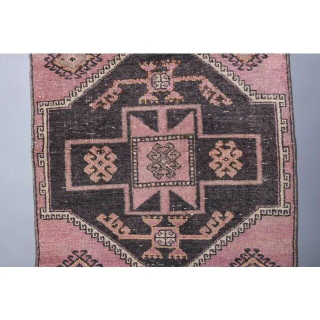 Vintage Turkish hand-knotted wool cotton pink runner 82x312