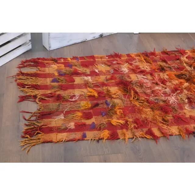 Vintage Turkish Oushak Handmade Wool Cotton Red Kilim Runner 86x231