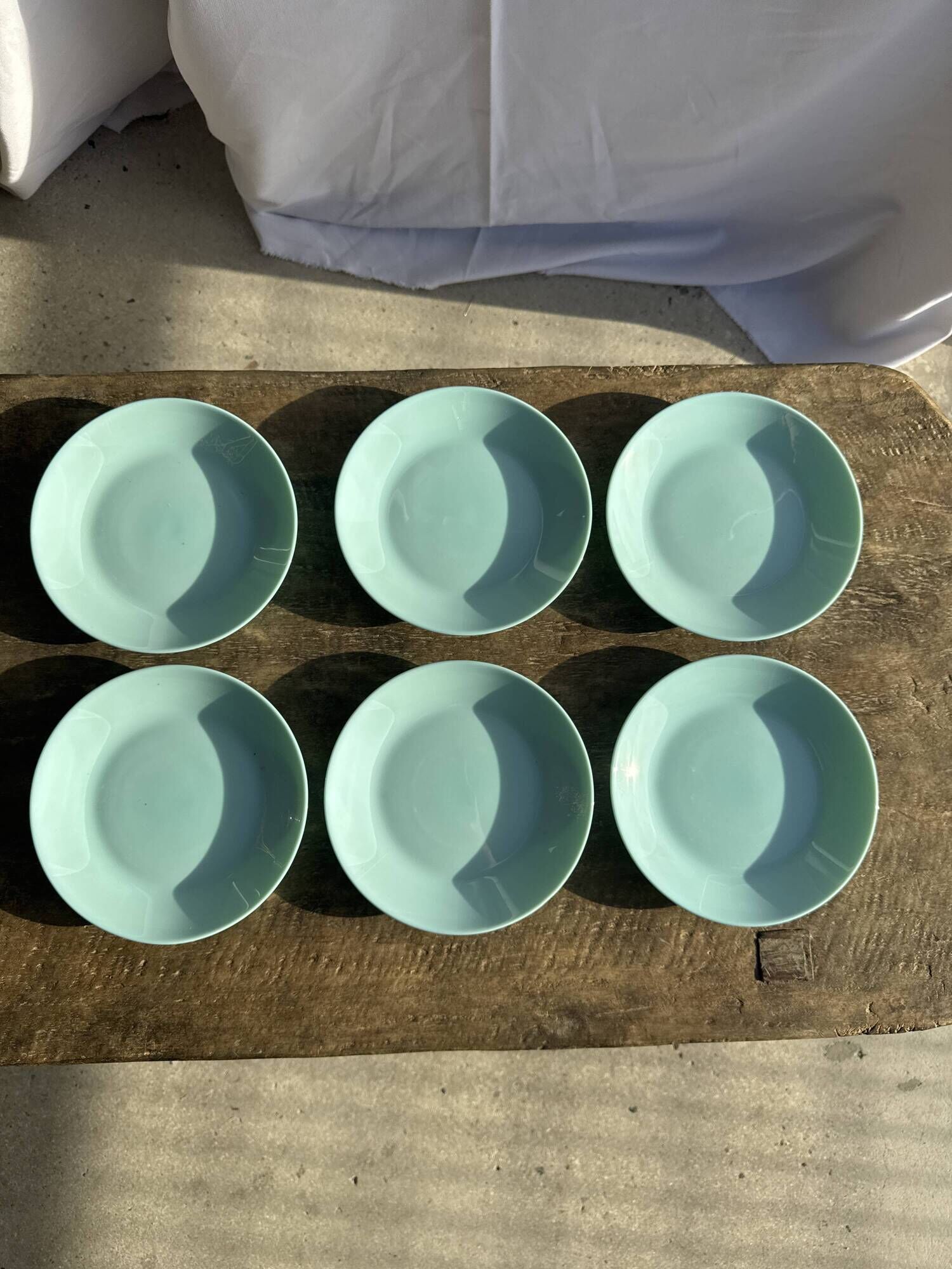 Set of 6 vintage turquoise blue dessert plates D18