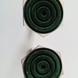 Pair of Regency-style candle holders in silver metal with hexagonal foot