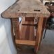Old homemade vintage solid wood workbench with press and drawer