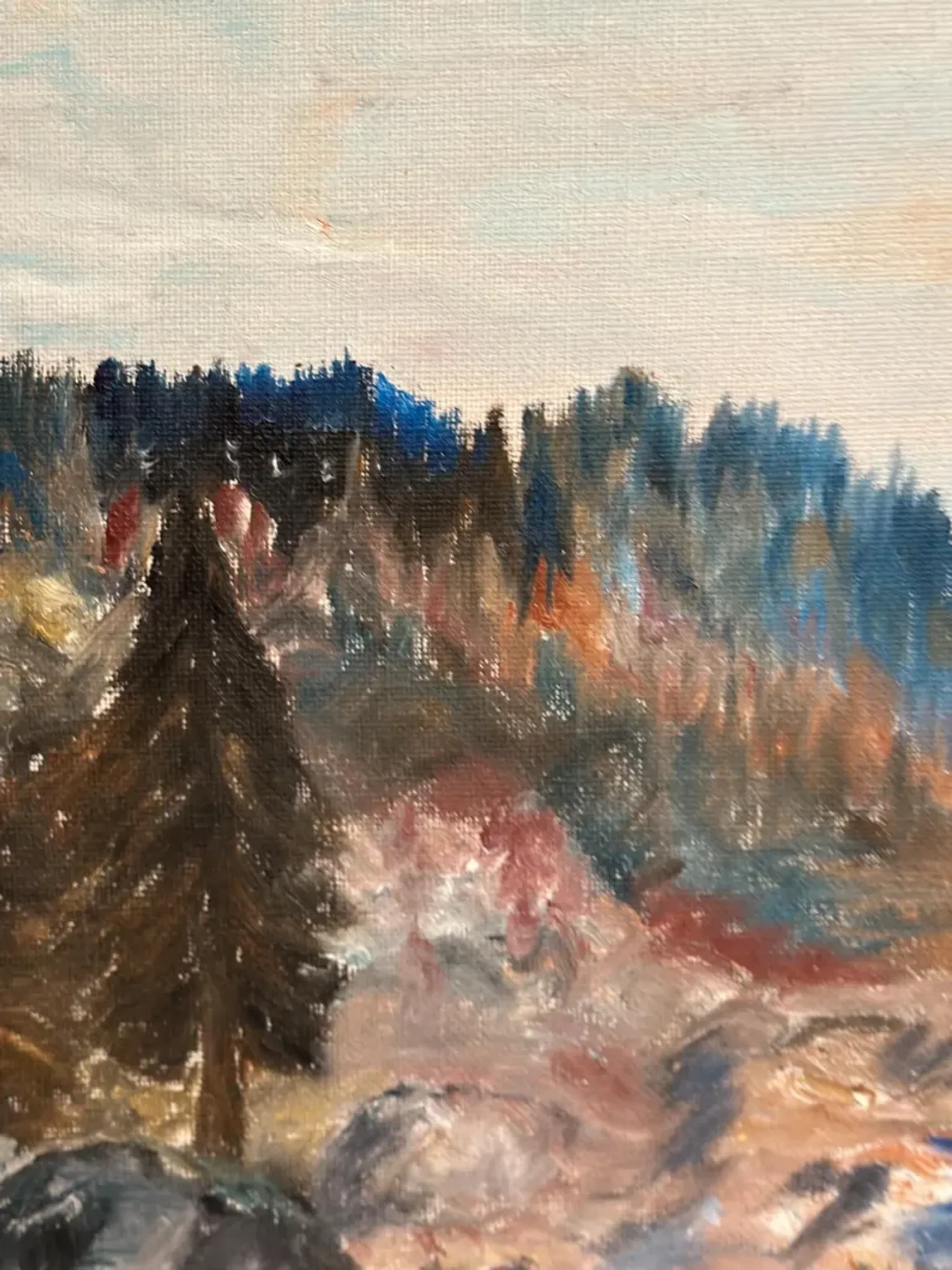 Original Swedish Oil on Canvas – “Landscape with River and Forest” by Kaj – Signed – Vintage & Framed – 60 × 52 cm (23.6" × 20.5")