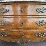Bordeaux inlaid chest of drawers with marble and bronze ornament