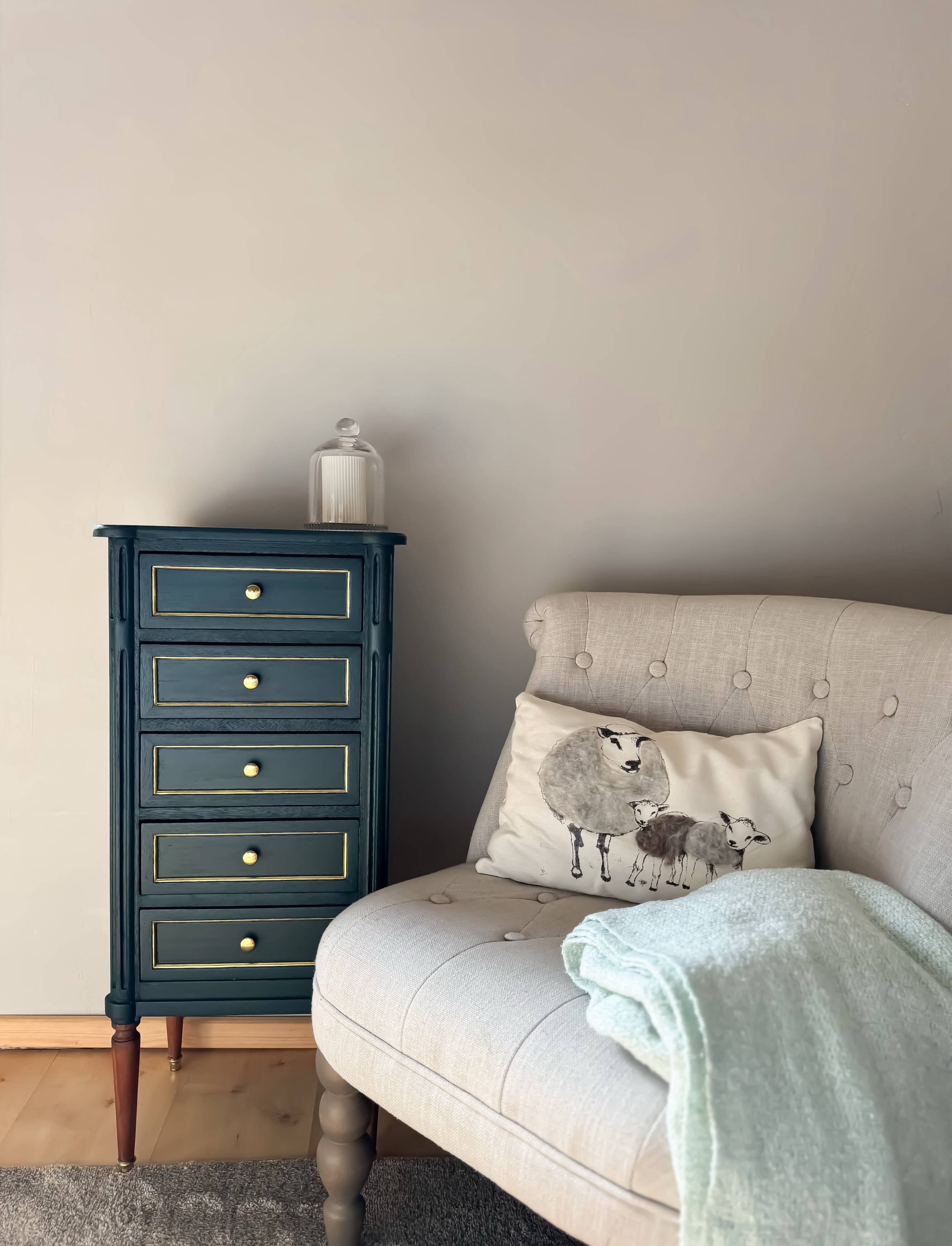 Cypress green chest of drawers & brass