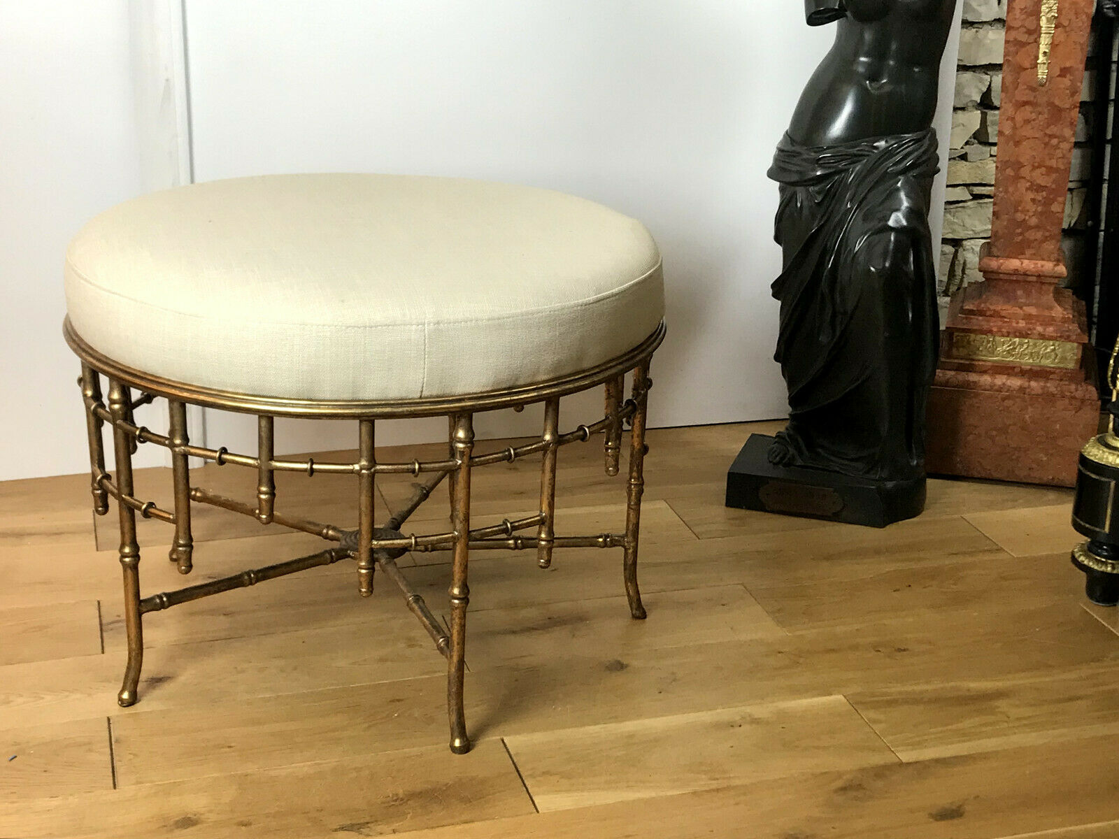 Napoleon III style ottoman in gilded metal with bamboo décor