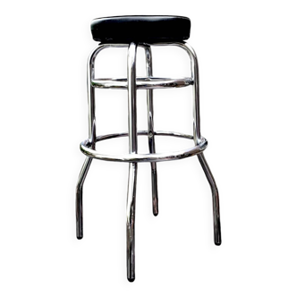 Vintage bar stool in black skai and chrome metal