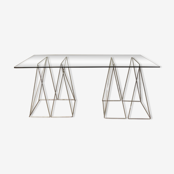 Glass desk and chrome trestles 1970