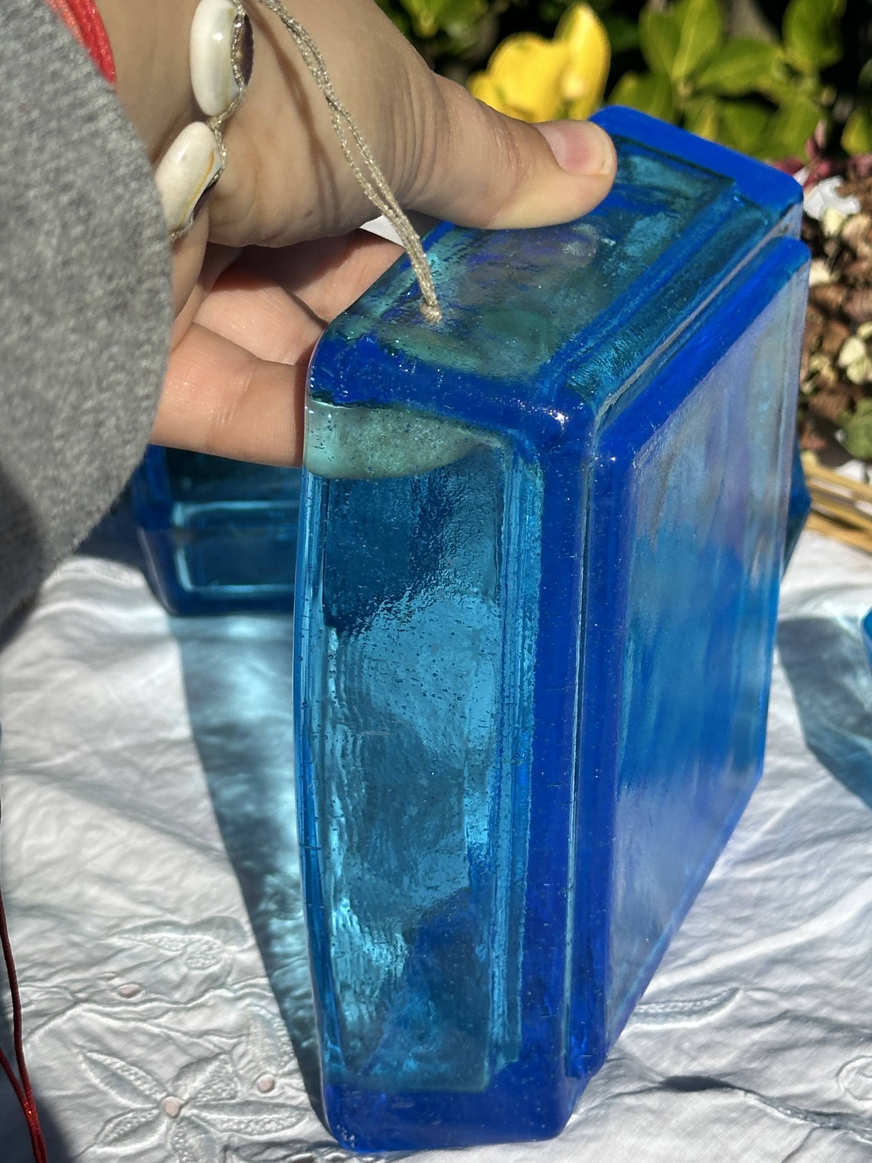 Adorable Vintage Turquoise Blue Glass Square Ashtrays and Trays