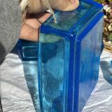 Adorable Vintage Turquoise Blue Glass Square Ashtrays and Trays