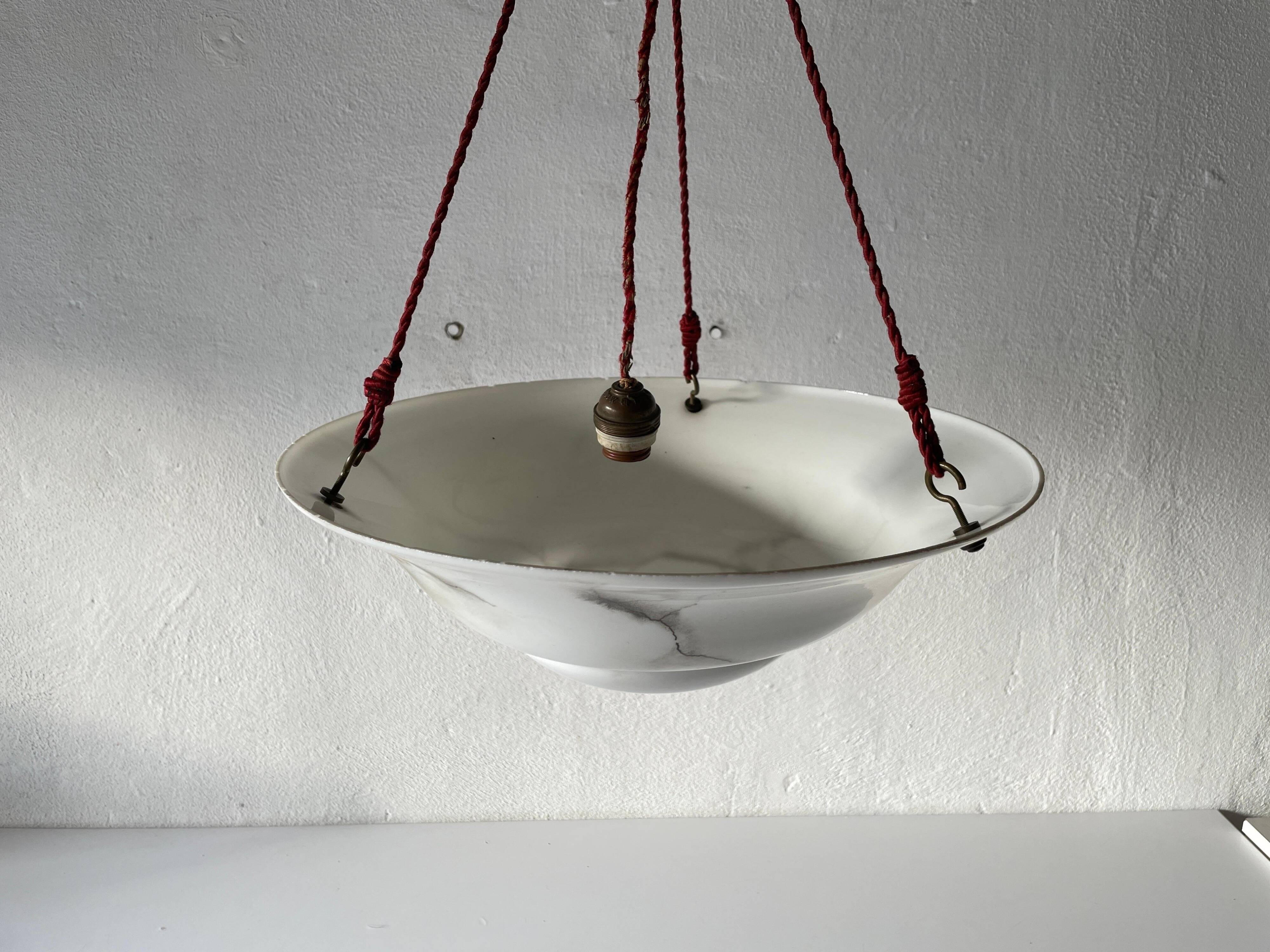 Art Deco suspended lamp in white marble-effect glass, 1940s, Germany.