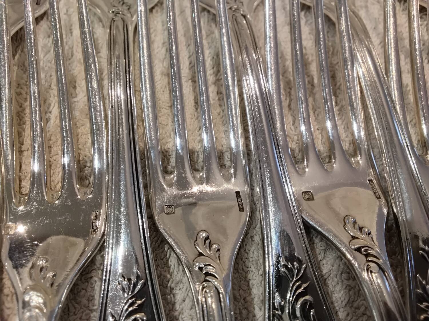 12 silver-plated dessert forks by Christofle Marly, 18.8cm