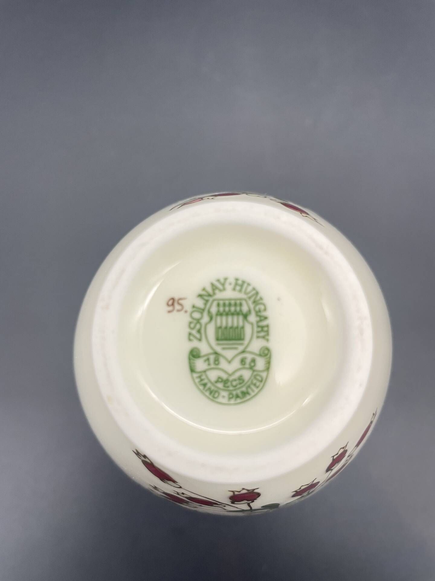 Vintage Zsolnay Pécs porcelain vase – hand-painted floral decoration