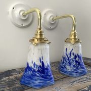 Set of two blue Art Deco wall lamps