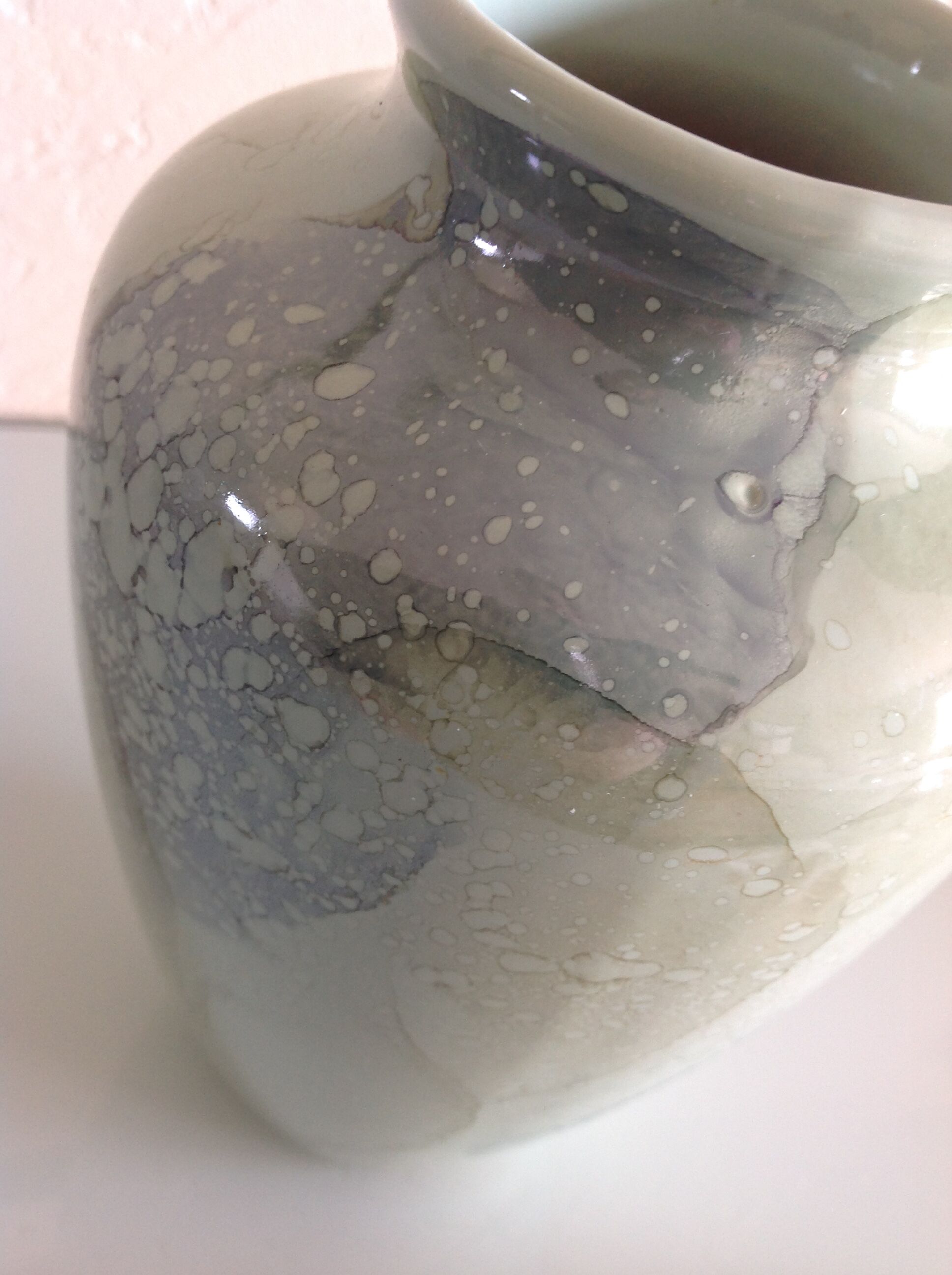 Pearly green ovoide vase by Scheurich Keramik / vintage 60s-70s