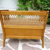 Oak and rattan magazine rack