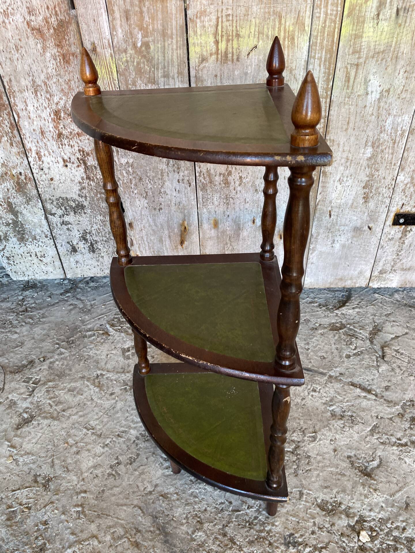 Étagère Meuble D’Angle Ancien Bois + Tablette Verte Vintage