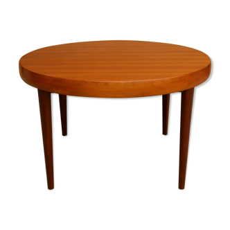 Round Scandinavian teak expandable dining table