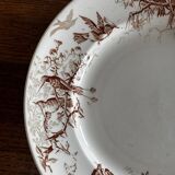 Antique KG Luneville round serving dish, sepia hummingbird