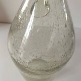 Bubble glass carafe bottle signed Biot in lime green colour.