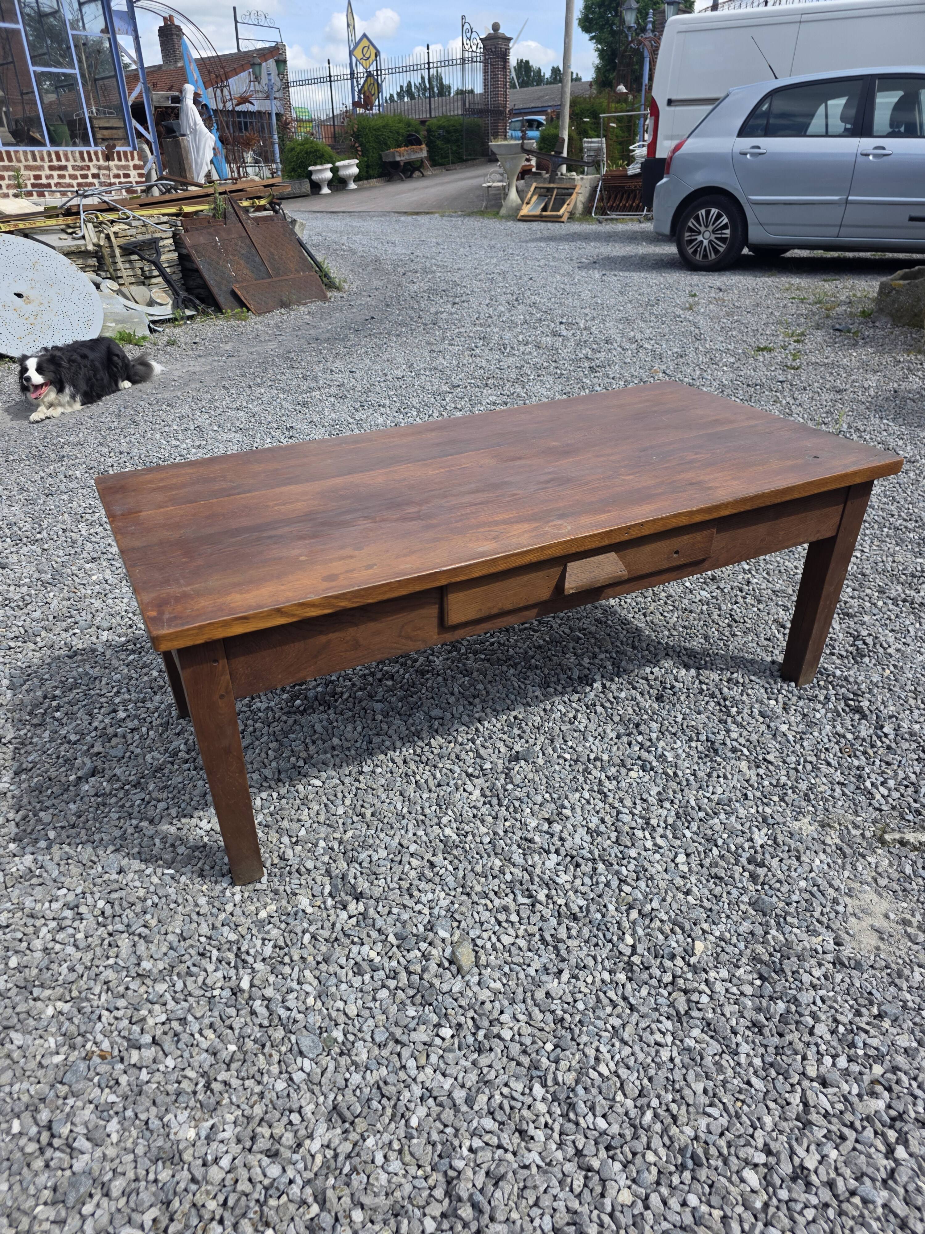 Antique solid oak coffee table, 130cm L