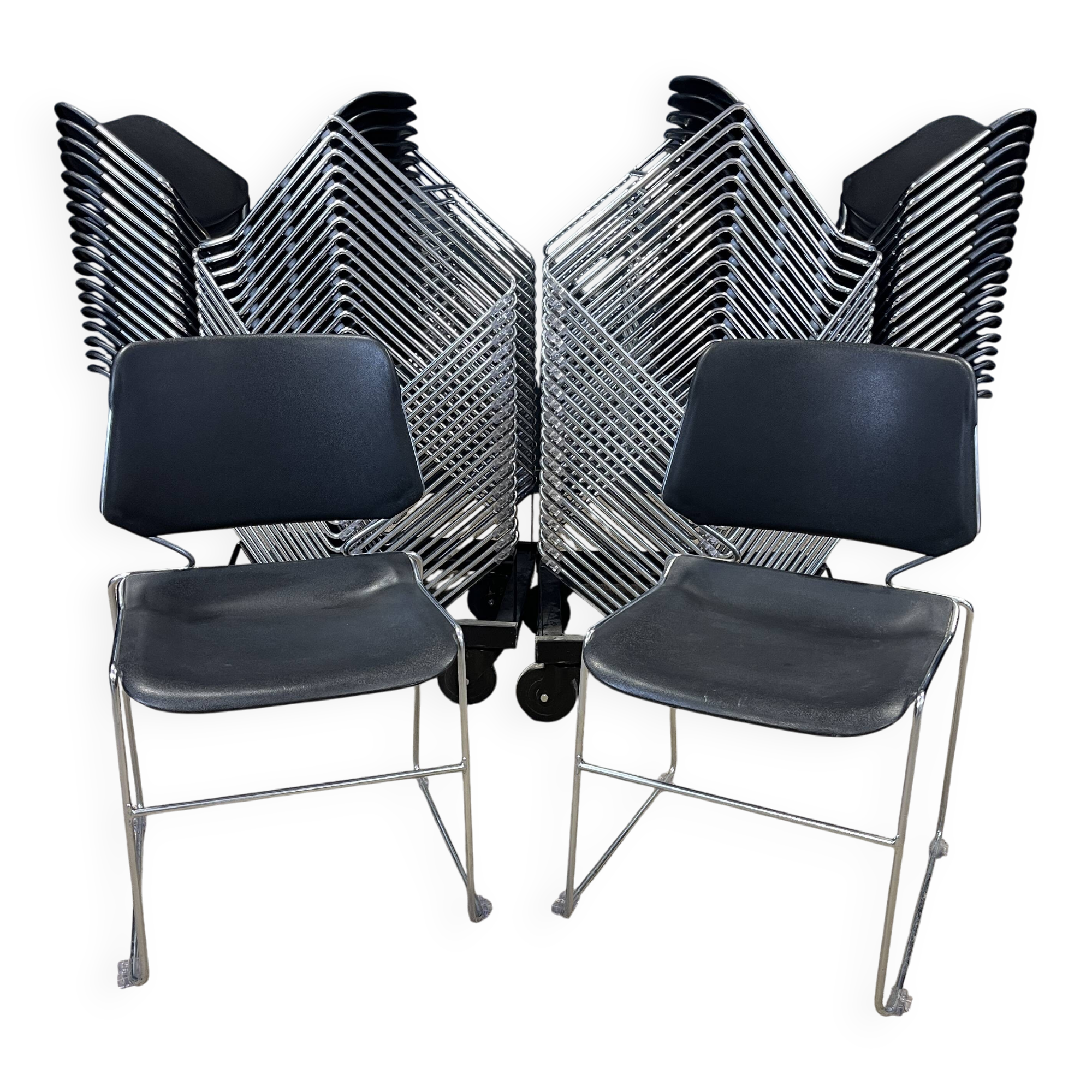 Lot de 39 chaises Matrix T.Tolleson pour Krueger noir et chrome années 70 USA