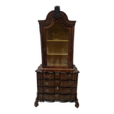 Dutch display cabinet in two parts made of marquetry wood.
