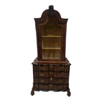 Dutch display cabinet in two parts made of marquetry wood.
