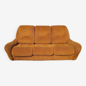 Vintage ocher orange corduroy sofa ep 1970