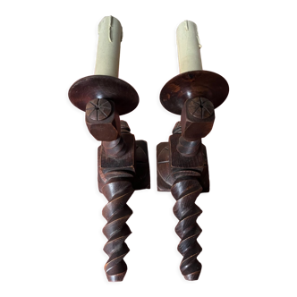 Pair of wood sconces turned 50s