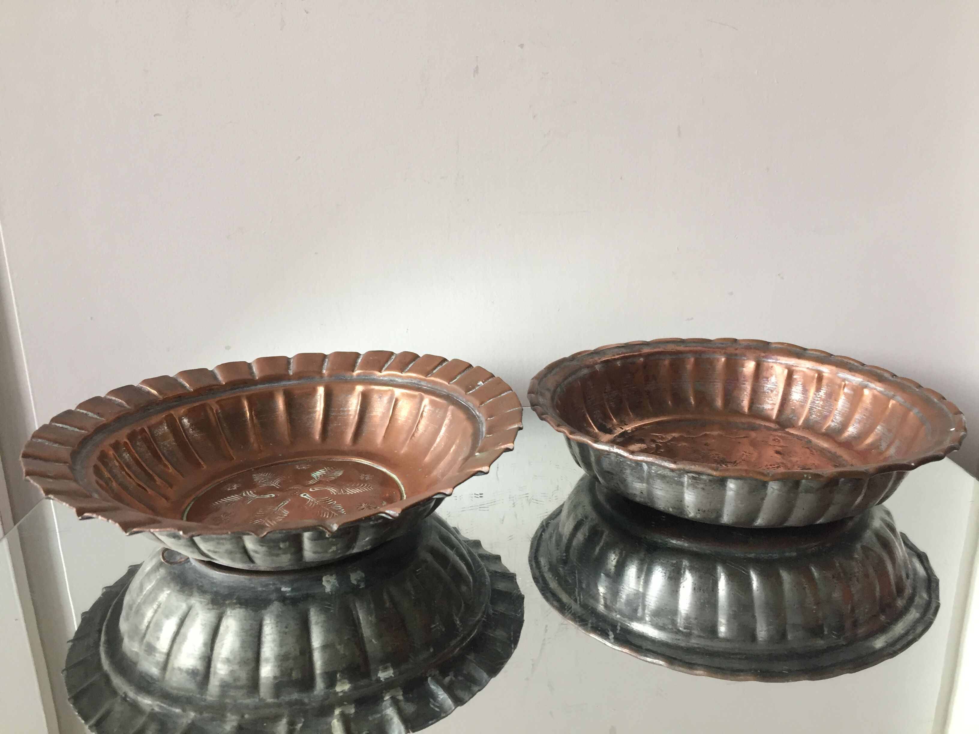 2 Ottoman  antique  plates bowls copper tin coated