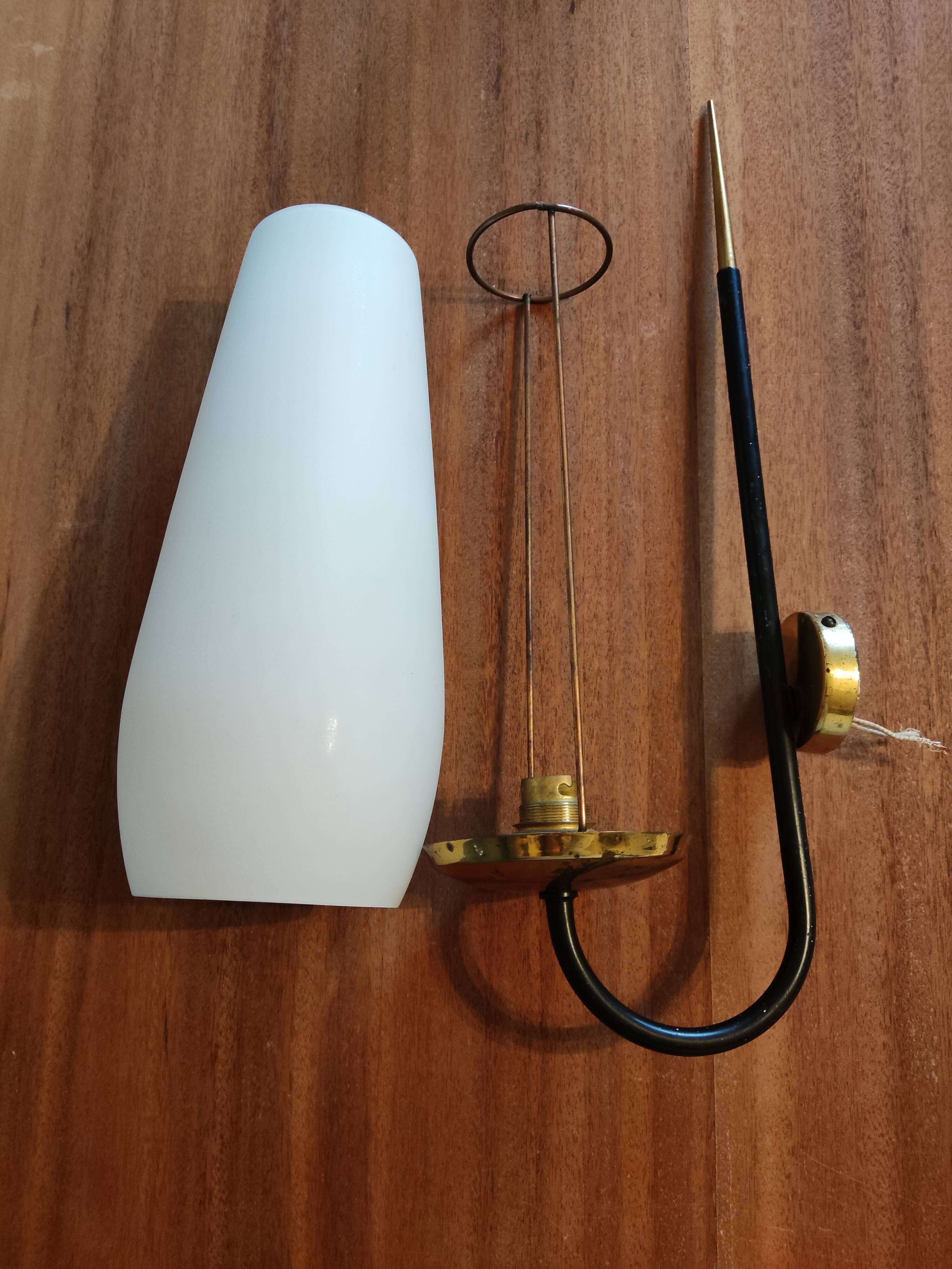 Brass and white opaline wall light