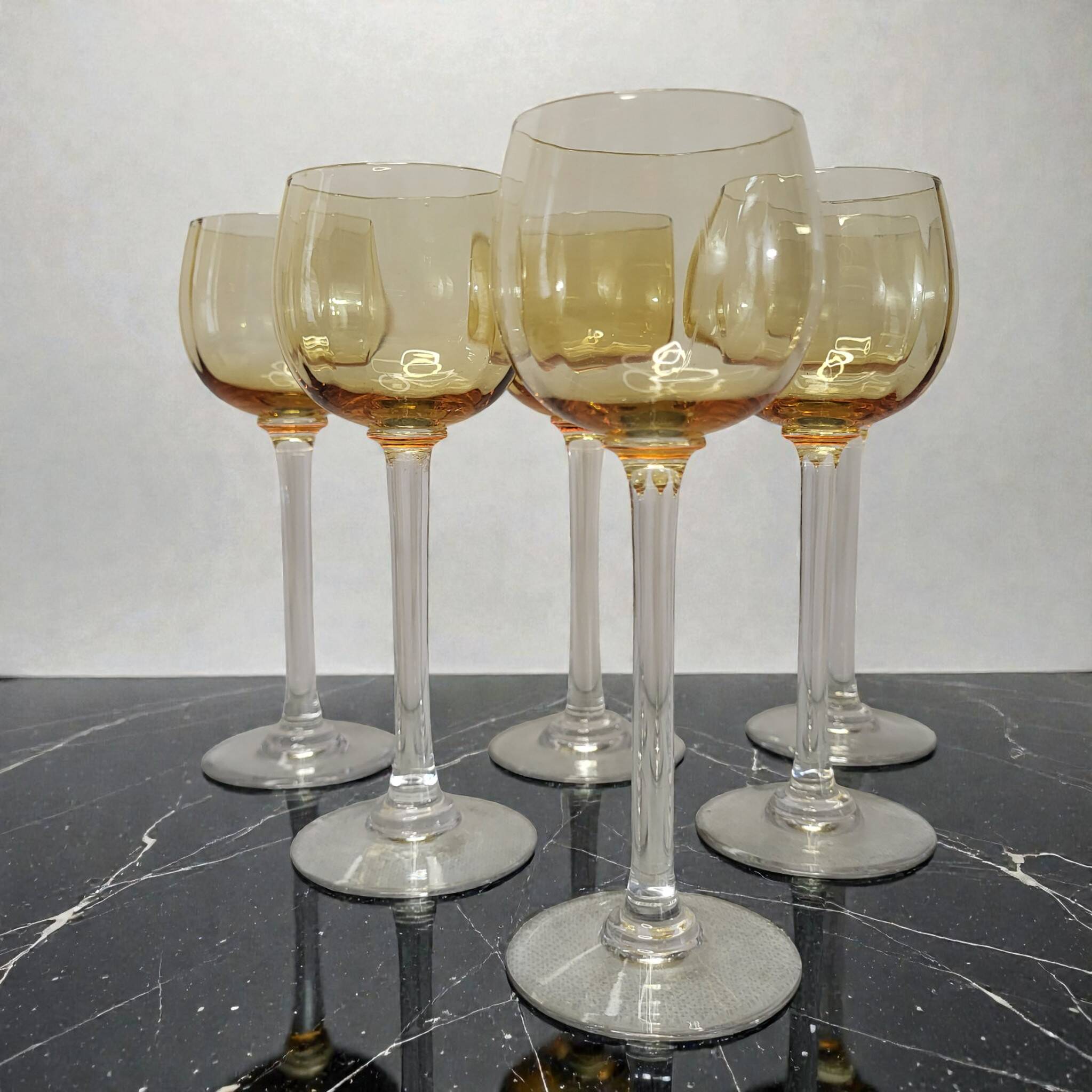 6 amber crystal wine glasses