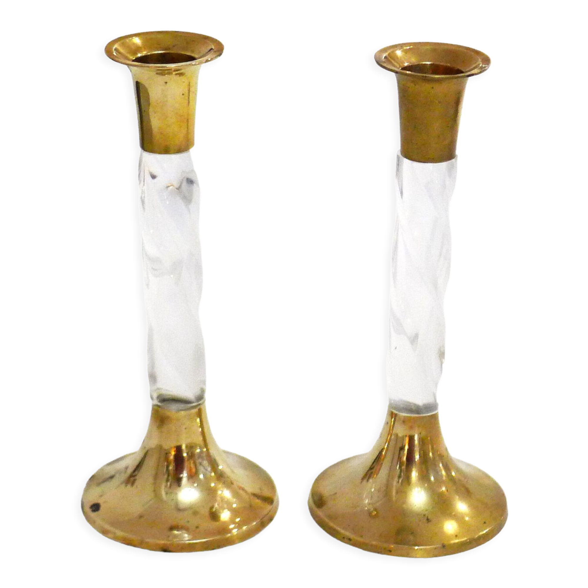 Pair of golden & plexi candle holders