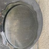 Bohemian and folkloric tray hand-painted flowers on a black metal background