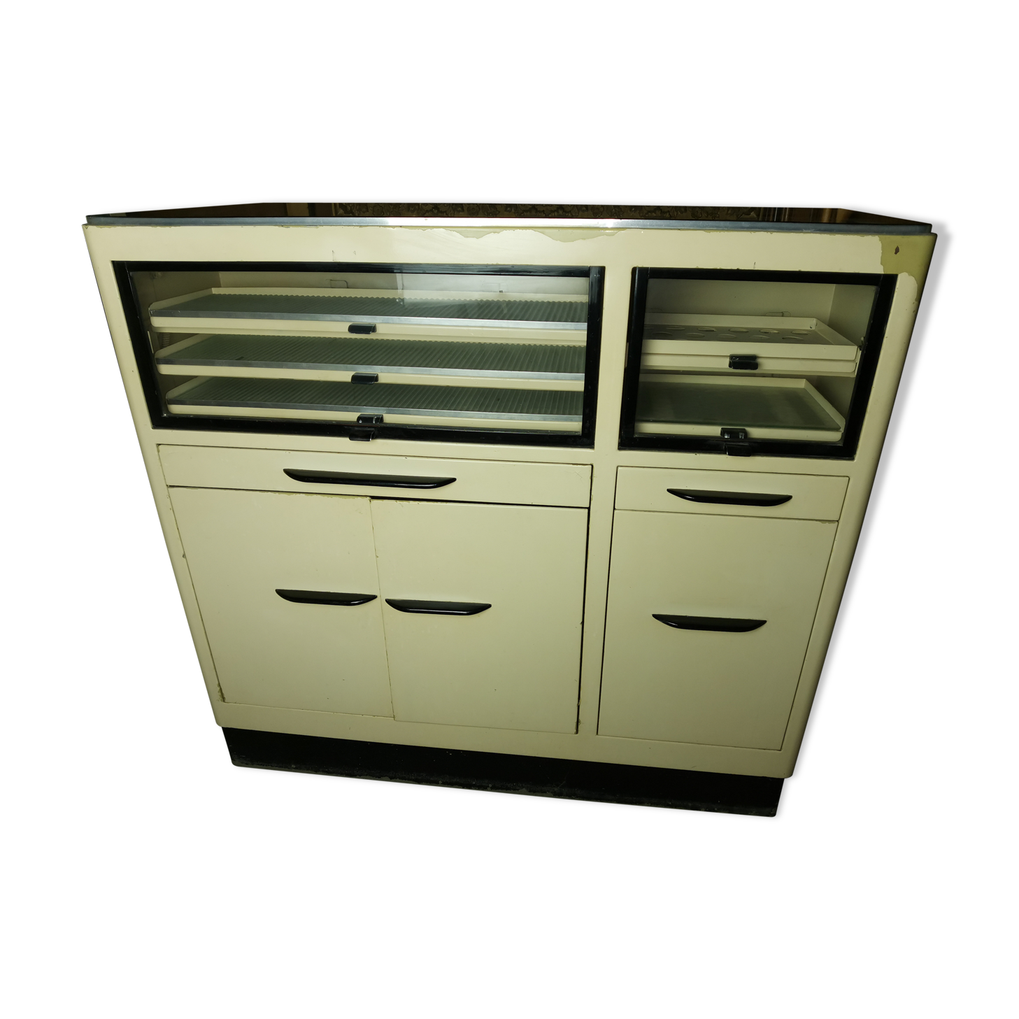 Dentist furniture in metal and black opaline top 1950