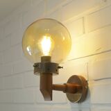 1 of 6 vintage wall lamps, rustic sconces, wood and copper amber glass 1980