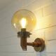 1 of 6 vintage wall lamps, rustic sconces, wood and copper amber glass 1980