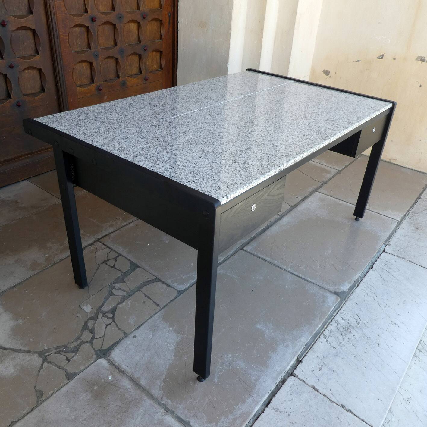large metal, wood & granite desk, 1980
