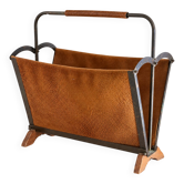 Ancien porte revues années 50 cuir laiton bois