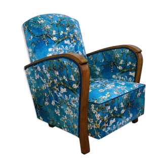 Fauteuil club art-deco tapissé de velours "van gogh"