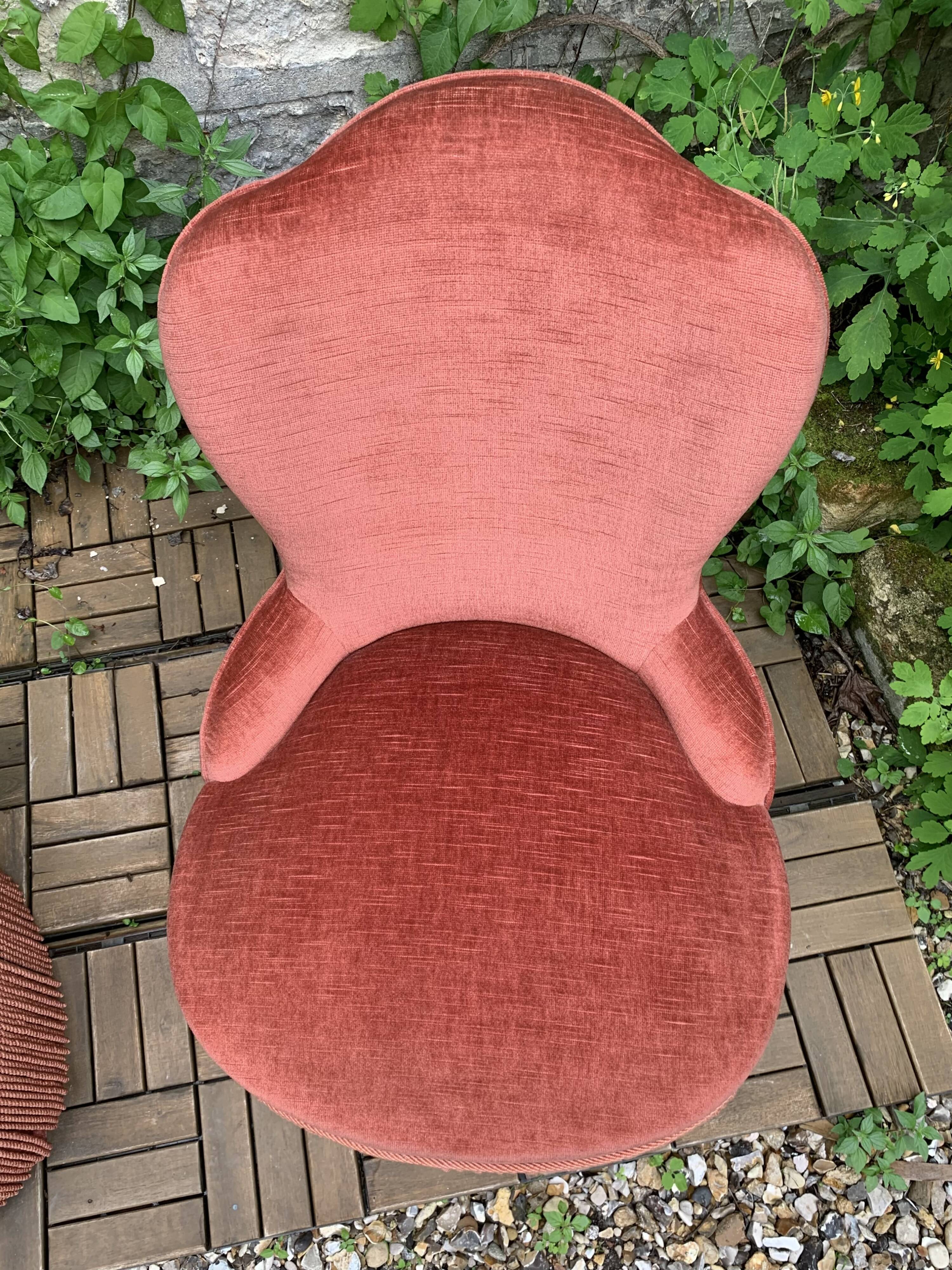 Pair of vintage pink velvet toad armchairs 1960