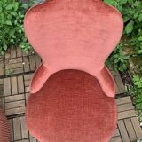 Pair of vintage pink velvet toad armchairs 1960