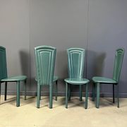 Vintage green leather dining chairs, 1980s - set of 4