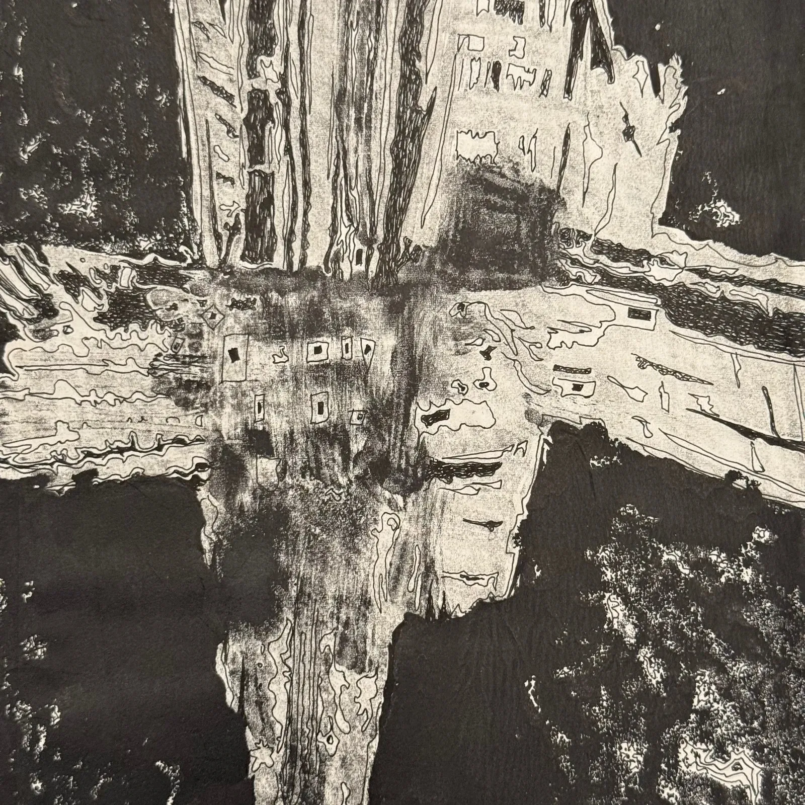 Modern composition drawing 1970 by François de Chabot