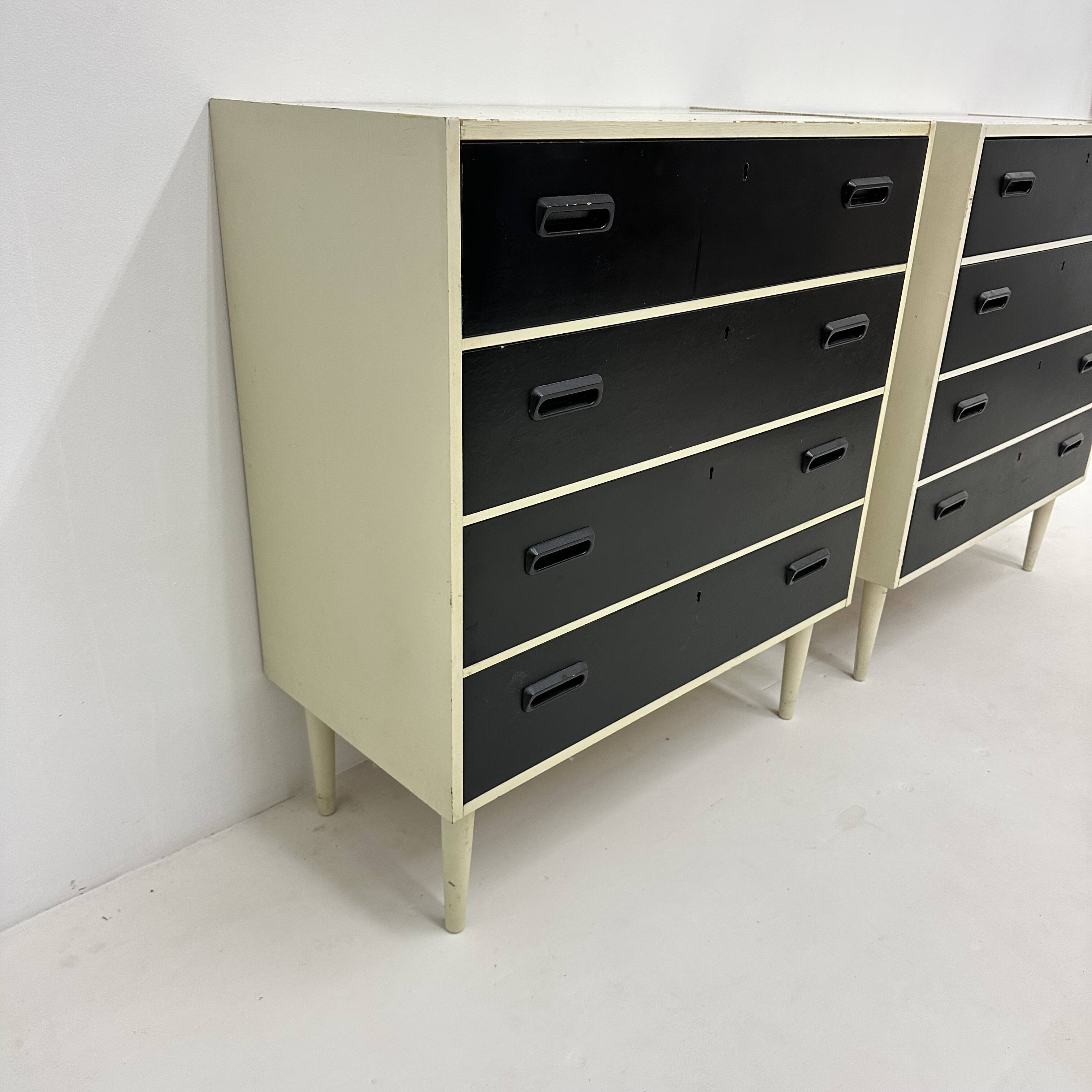 Set of 2 black and white chests of drawers, 1970s