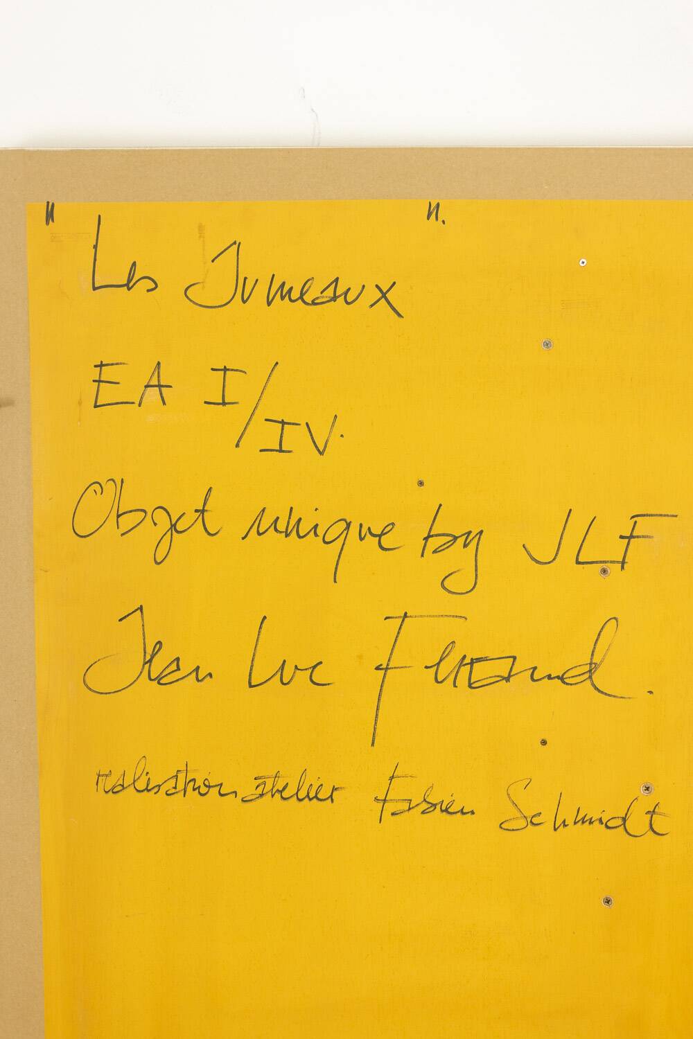 “The Twins”, bas-relief framed in oak wood and patinated copper.