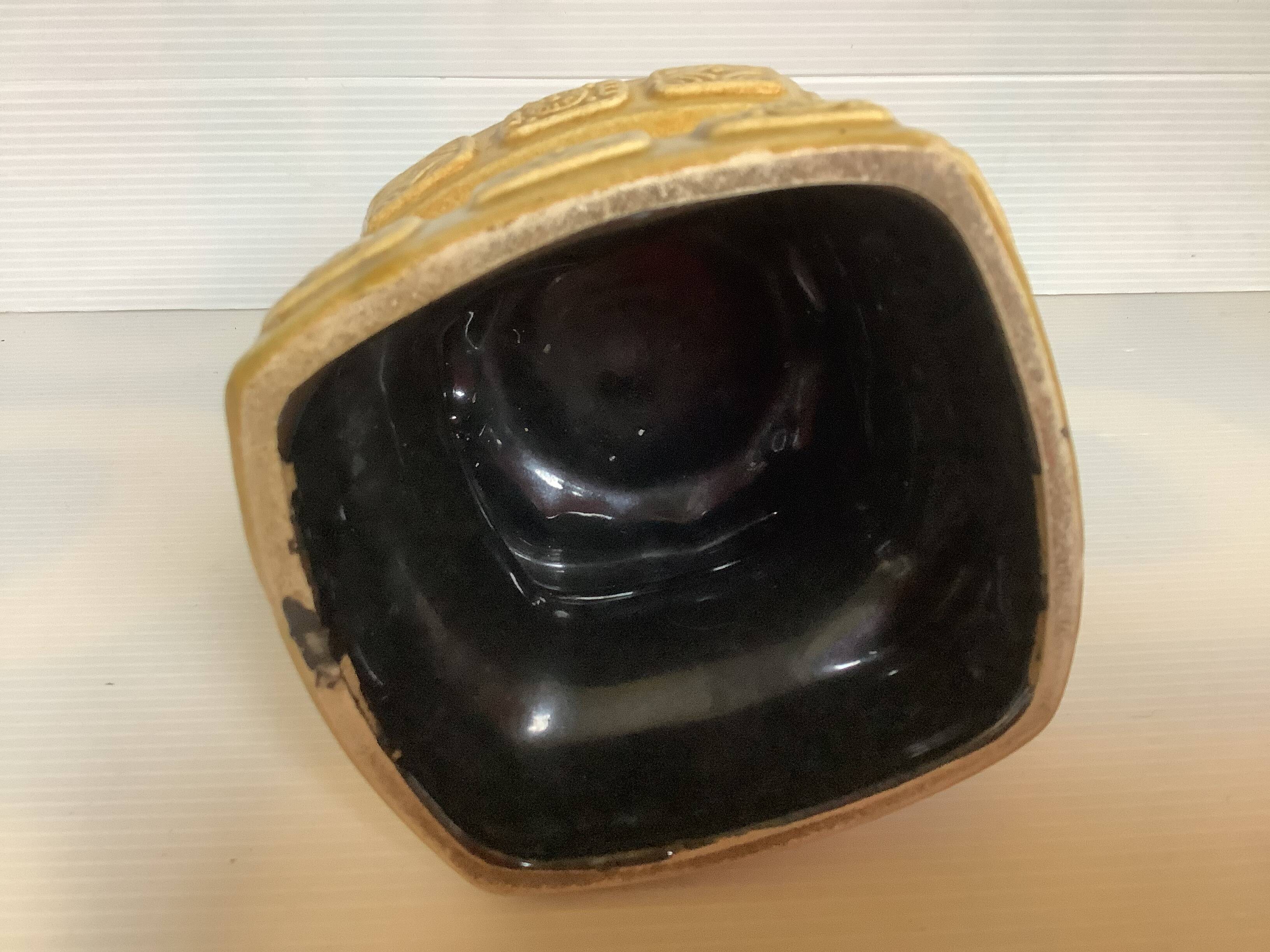 Ochre ceramic geometric-shaped candlestick